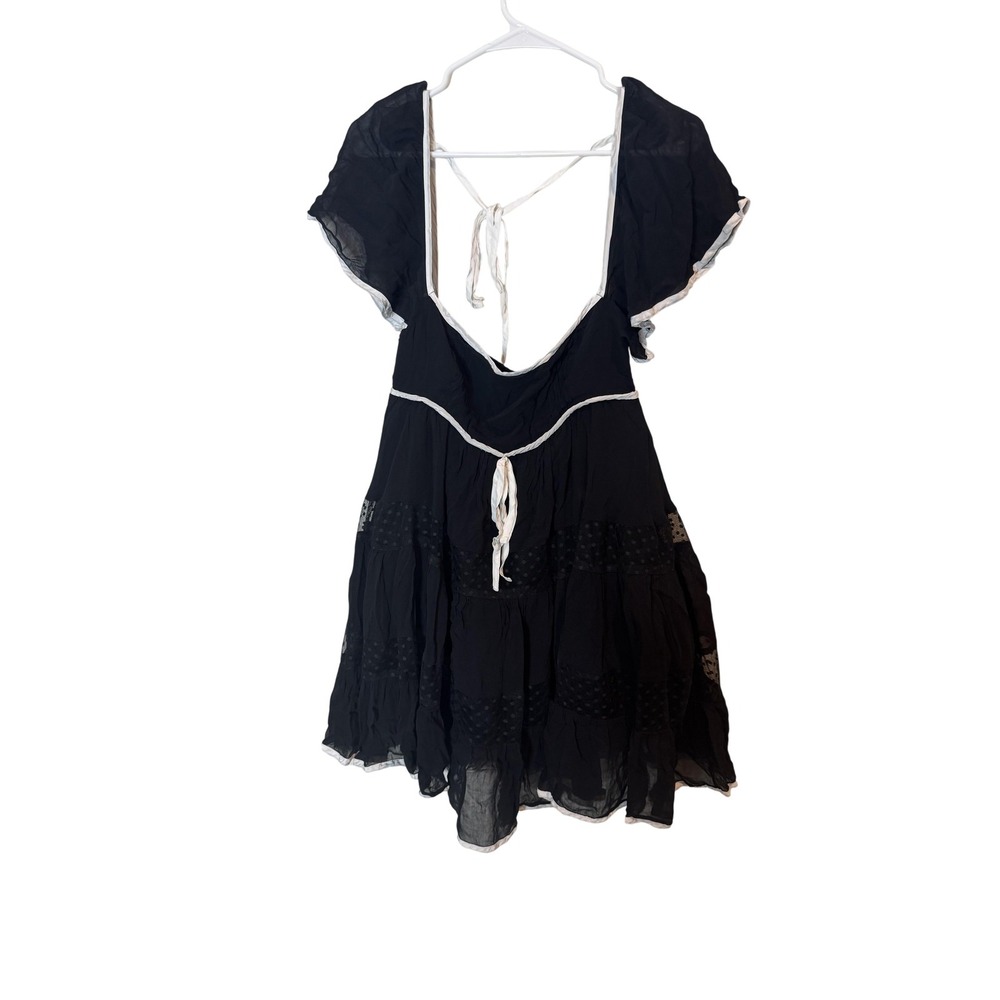 Maeve Anthropologie Dress Womens Small Black White Trim Boho Tiered Babydoll